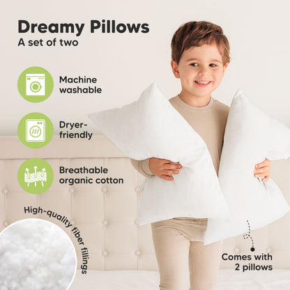 Dreamy pillows, a set of two with machine washable, dryer-friendly, breathable organic cotton and high-quality fiber filling.
 30709969649850