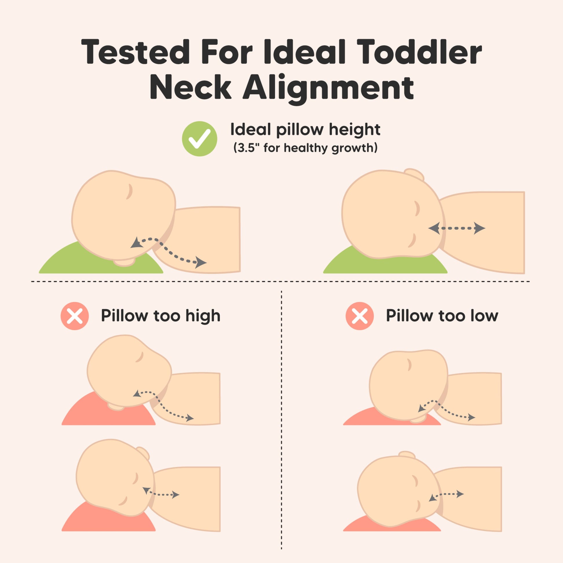 Tested for ideal toddler neck alignment with ideal pillow height of 3.5 inches.
 30709983936698