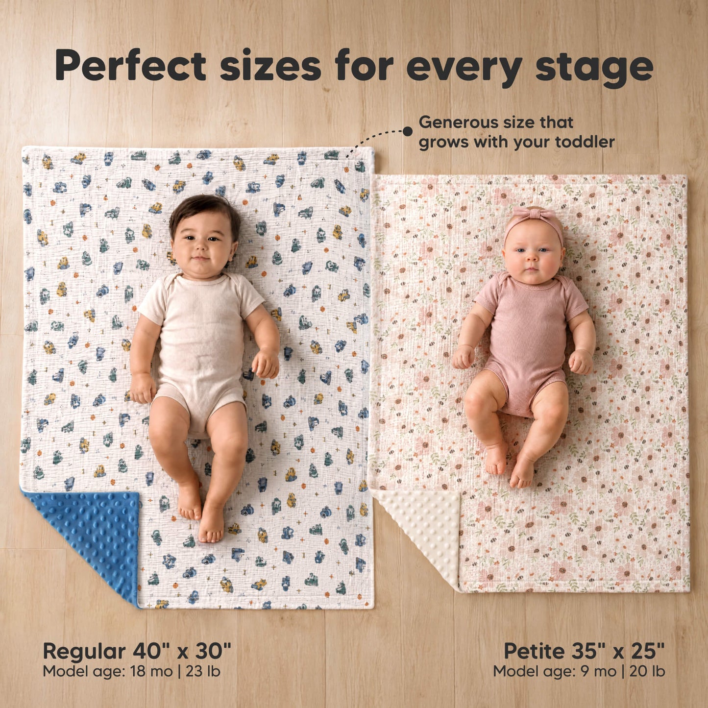 Perfect sizes for every stage - Generous size that grows with your toddler (Regular 40" x 30" and Petite 35" x 25") 33971640795322