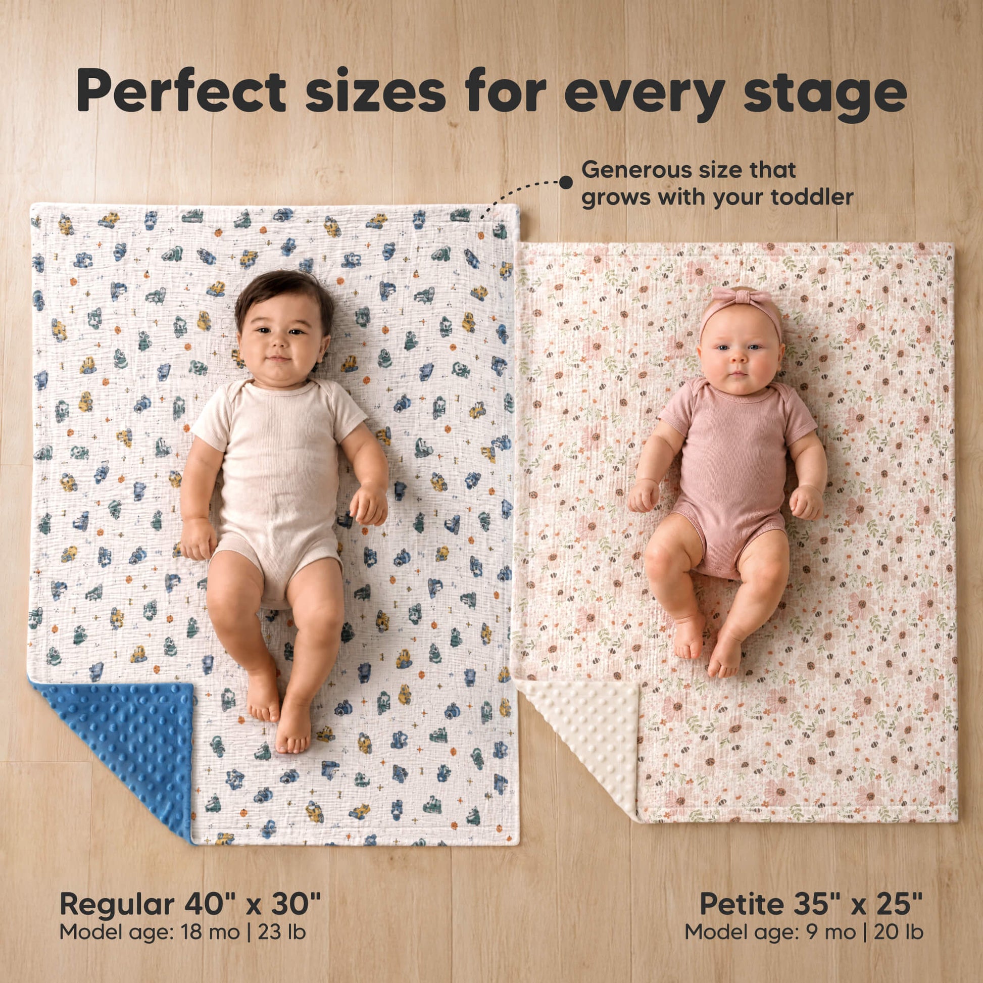 Perfect sizes for every stage - Generous size that grows with your toddler (Regular 40" x 30" and Petite 35" x 25") 33971640795322