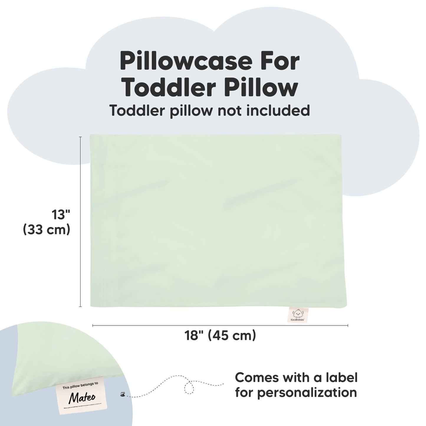 Pillowcase For Toddler Pillow - Toddler pillow not included (18x13 inches, Comes with a label for personalization) 30999426203834