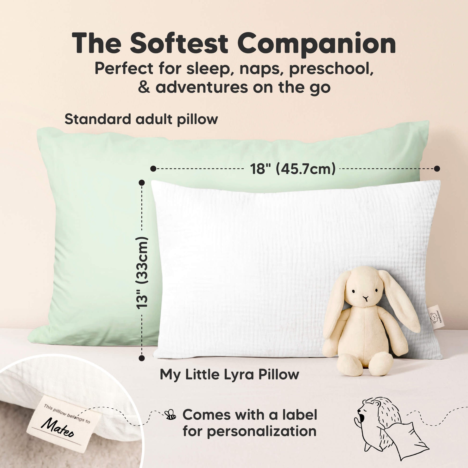 The Softest Companion, Perfect for sleep, naps, preschool, & adventures on the go, 13" by 18", Comes with a label for personalization 30988544180410