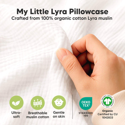 100% Organic cotton lyra muslin toddler pillowcase that is ultra-soft, breathable, and gentle on skin. 30979341713594