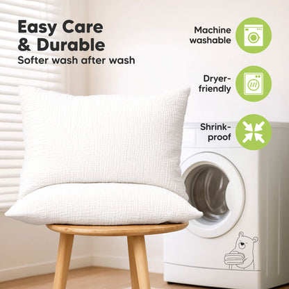 Machine-washable muslin toddler pillowcase that stays soft and durable wash after wash. 30979341680826