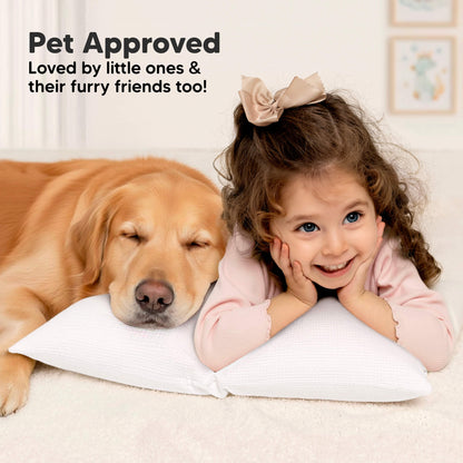 Pet-approved muslin toddler pillowcase made from soft, breathable organic cotton. 30979341910202