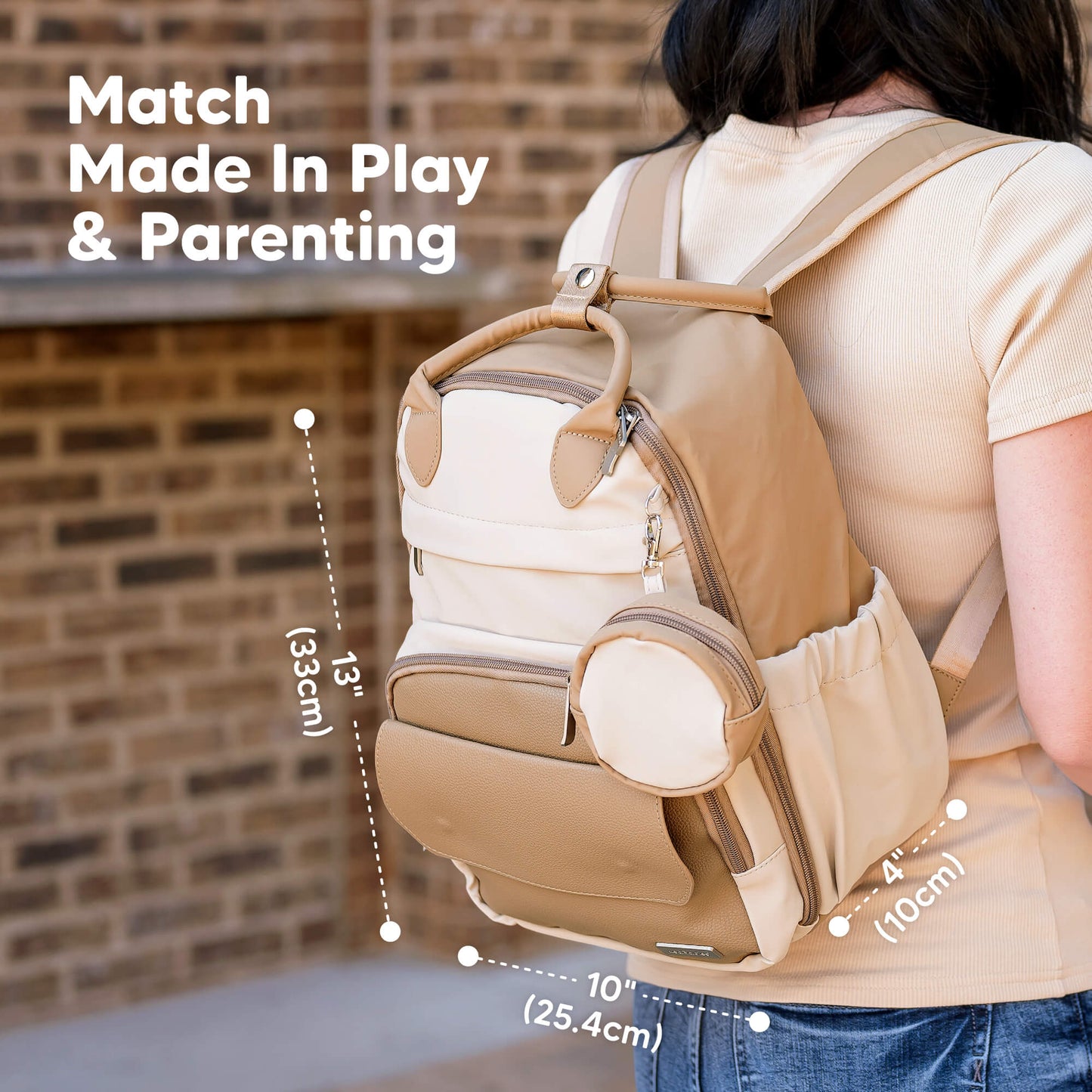 Match Made In Play & Parenting

(Dimensions shown visually):

Height: 13" (33 cm)
Width: 10" (25.4 cm)
Depth: 4" (10 cm)
 30245104615610