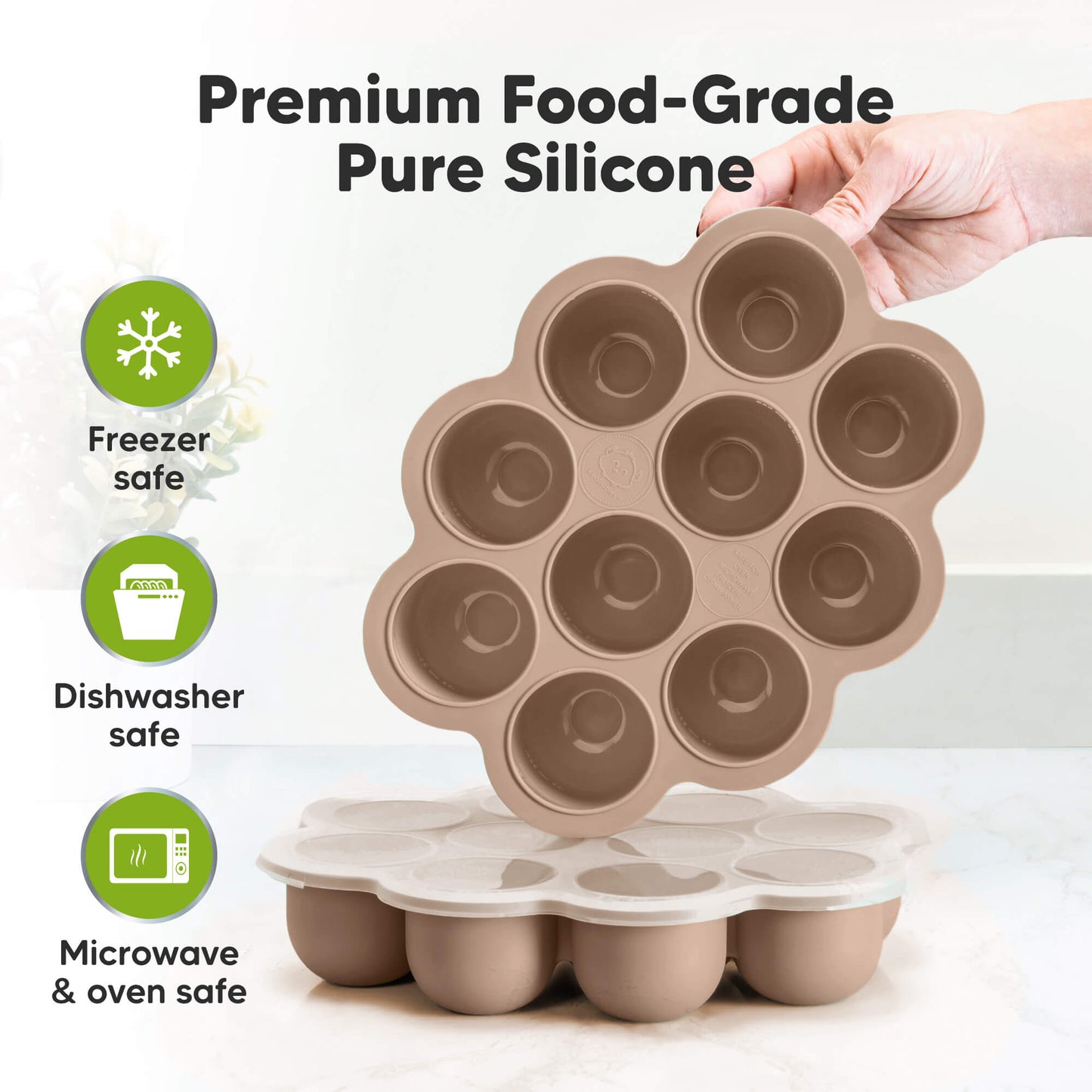 Premium Food-Grade Pure Silicone. Freezer safe, Dishwasher safe, 
Microwave & oven safe 28695056613562