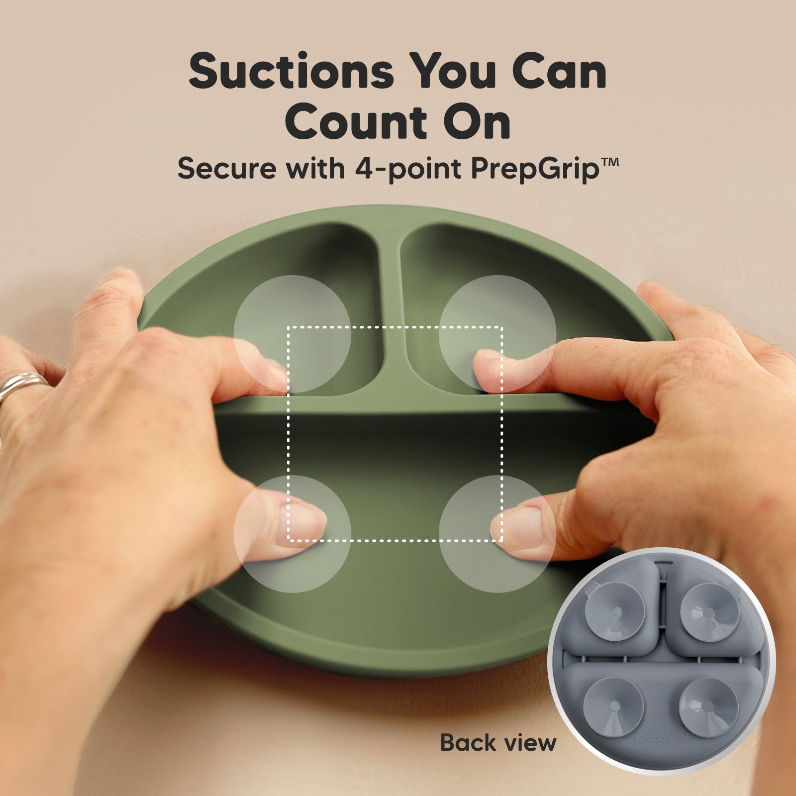 Suctions You Can Count On, secure with 4-point PrepGrip™, back view shown.
 26881903624378