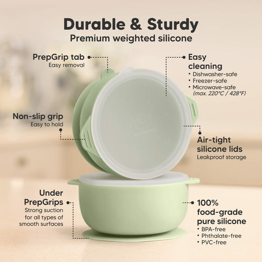 2-Pack Prep Silicone Suction Bowls (Sage)