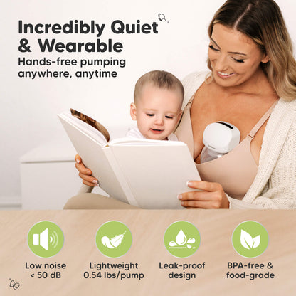 Incredibly Quiet & Wearable, Hands-free pumping anywhere, on the go, Low noise <50 dB, Lightweight 0.54 lbs/pump, Leak-proof design, BPA-free & food-grade. 30224514810042