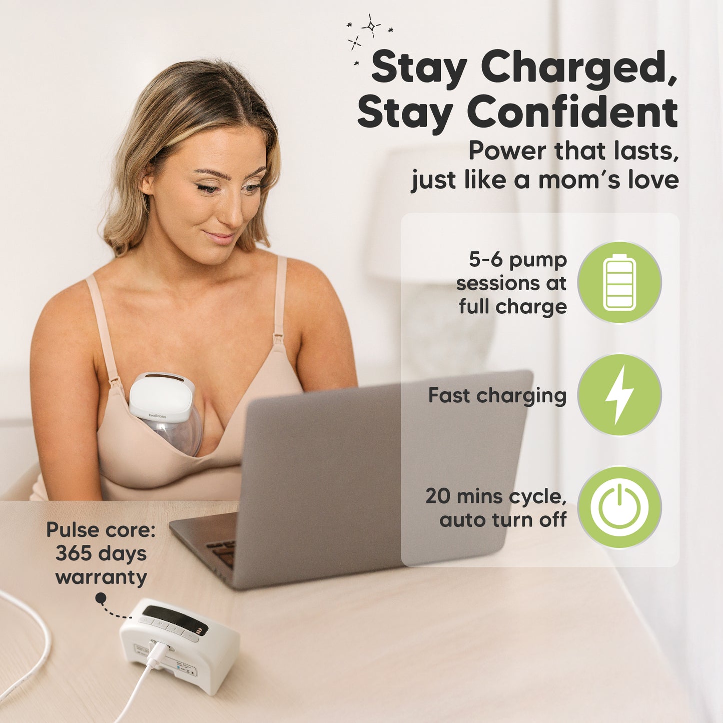 Stay Charged, Stay Confident: 5–6 pump sessions at full charge, Fast charging, 20 mins cycle, auto turn off
 31830693707962