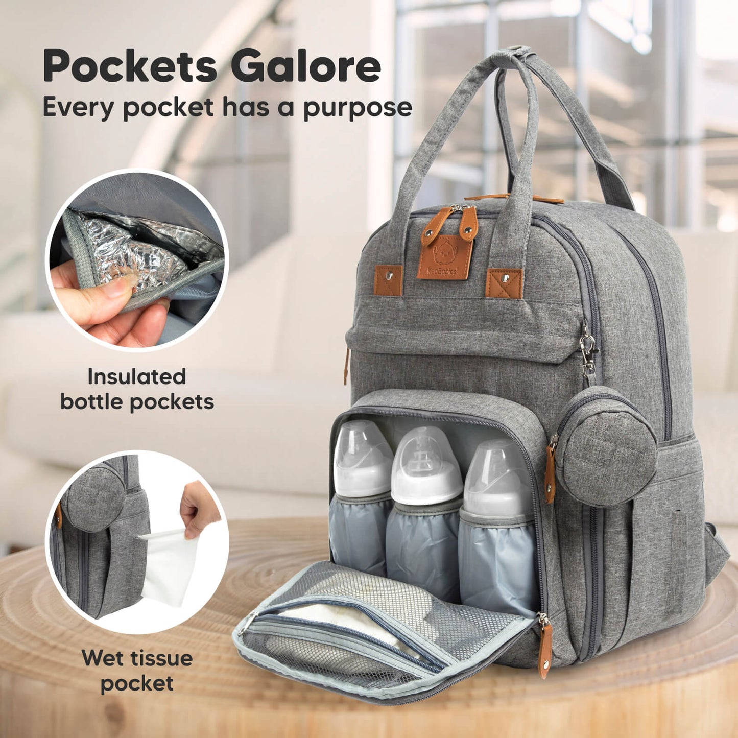 Pockets Galore, every pocket has a purpose: insulated bottle pockets and wet tissue pocket. 25989120655546