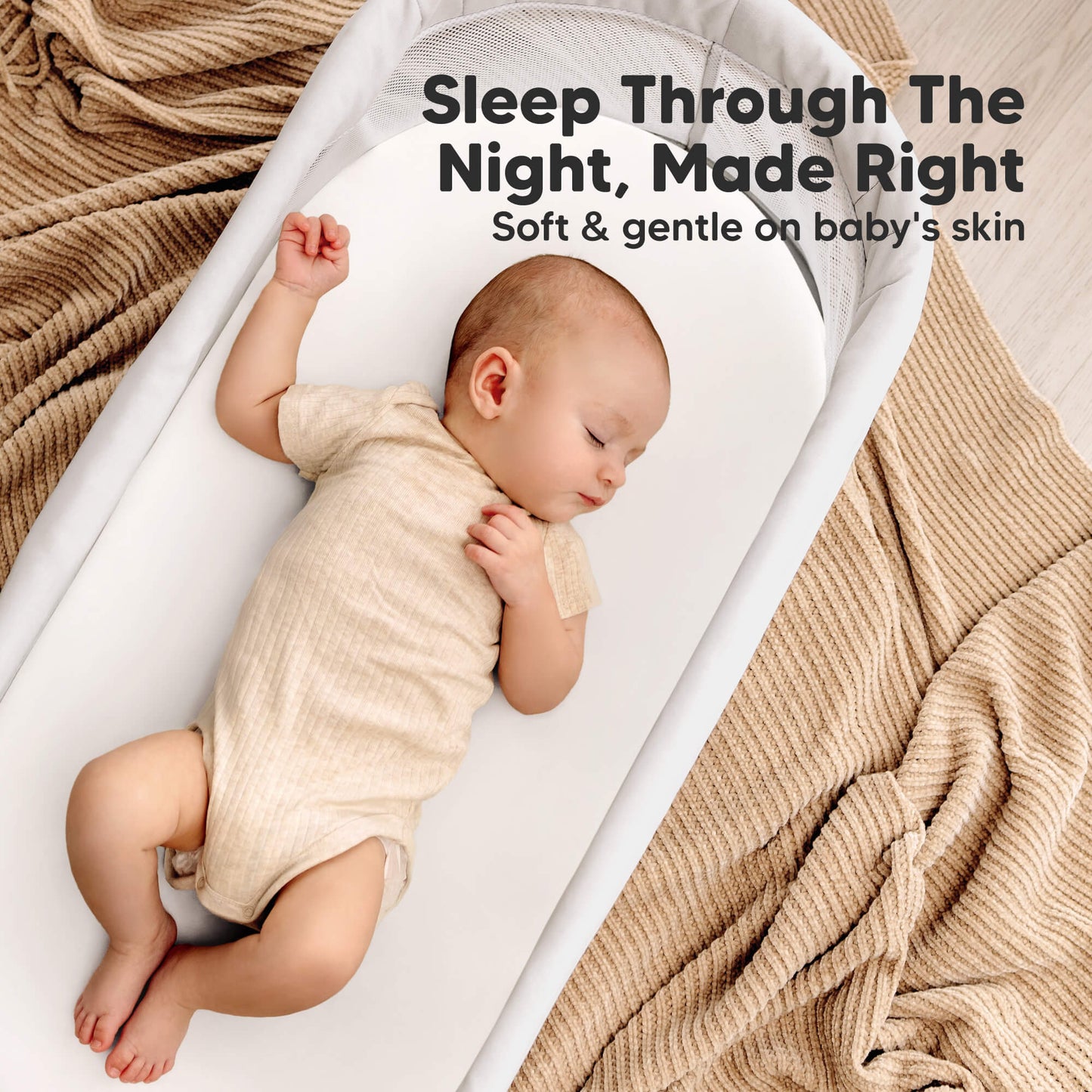 Sleep through the night bassinet protector that is soft and gentle on baby’s skin.
 29739074781370