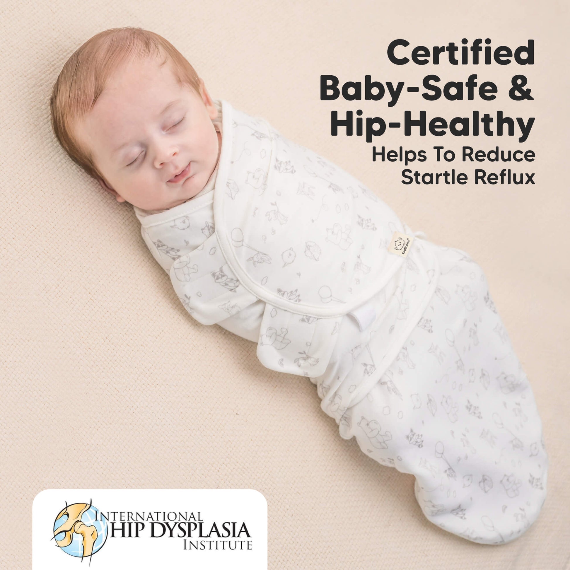 Certified Baby-Safe & Hip-Healthy, Helps To Reduce Startle Reflux, 
International Hip Dysplasia Institute 32130178056378