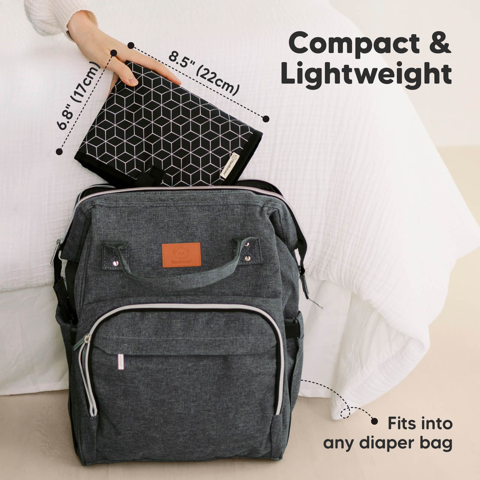 Compact & Lightweight, folds easily to fit into any diaper bag for on-the-go use. 6.8" (17cm) x 8.5" (22cm) 26281143402682