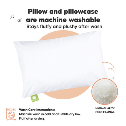 Pillow and pillowcase are machine washable, Stays fluffy and plushy after wash. Wash Care Instructions:
Machine wash in cold and tumble dry low. luff after drying. High-quality fiber fillings 30997431419066