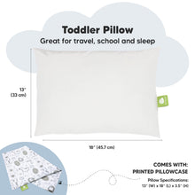 Load image into Gallery viewer, Toddler Pillow. Great for travel, school and sleep. Size at 13" by 18" or 33 cm by 45cm. COMES WITH: PRINTED PILLOWCASE
