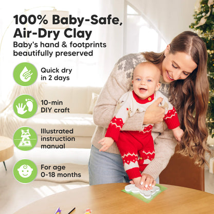 100% Baby-Safe Air-Dry Clay, preserves baby’s hand & footprints beautifully, quick dry in 2 days, 10-min DIY craft, includes illustrated instruction manual, suitable for ages 0–18 months. 30514294882490