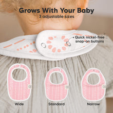 Load image into Gallery viewer, Grows With Your Baby- 
3 adjustable sizes: Wide, Standard, Narrow. Quick nickel-free snap-on buttons

