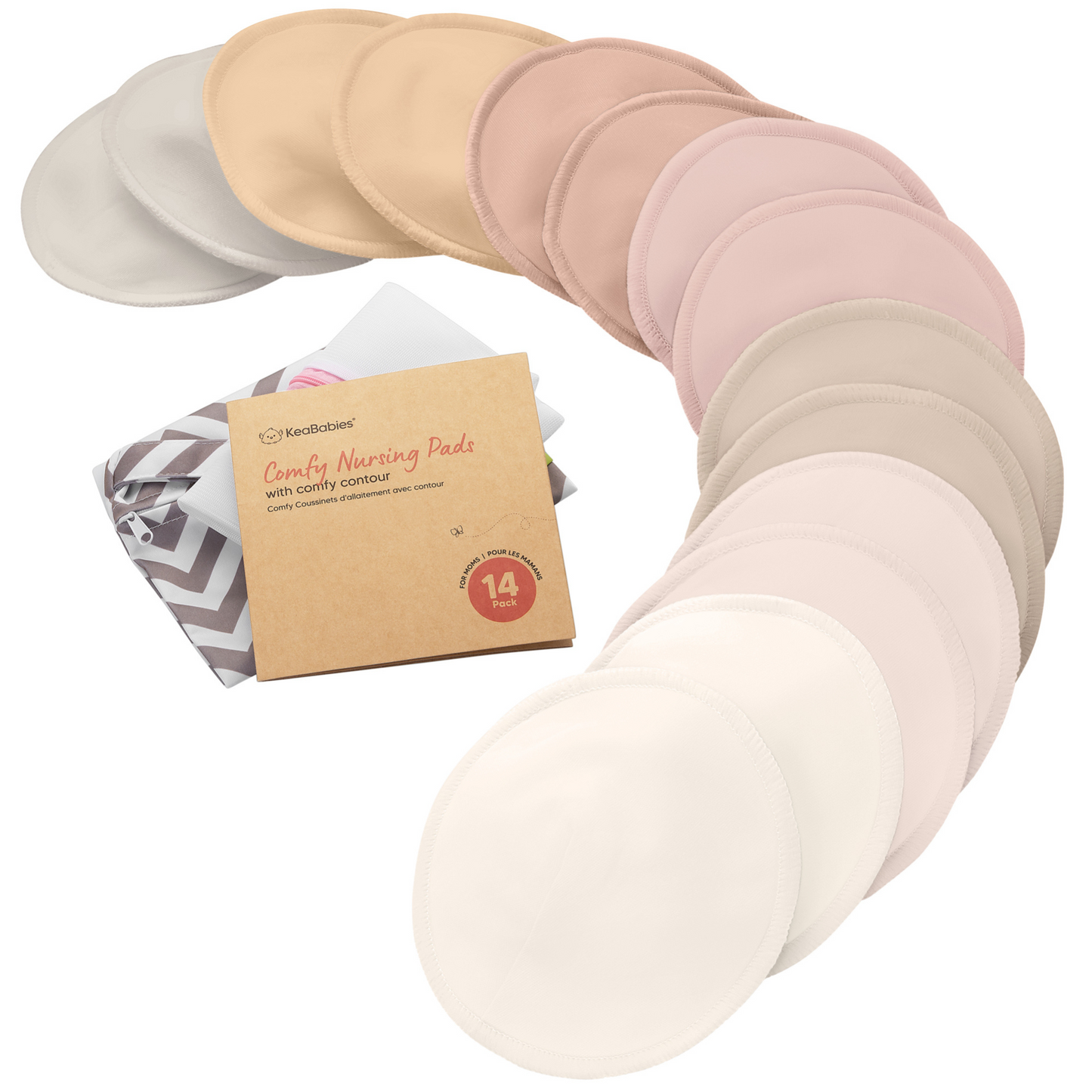 14-Pack Reusable Comfy Nursing Pads Set featuring soft, washable bamboo pads with a sustainable kraft box.
 24748686901434