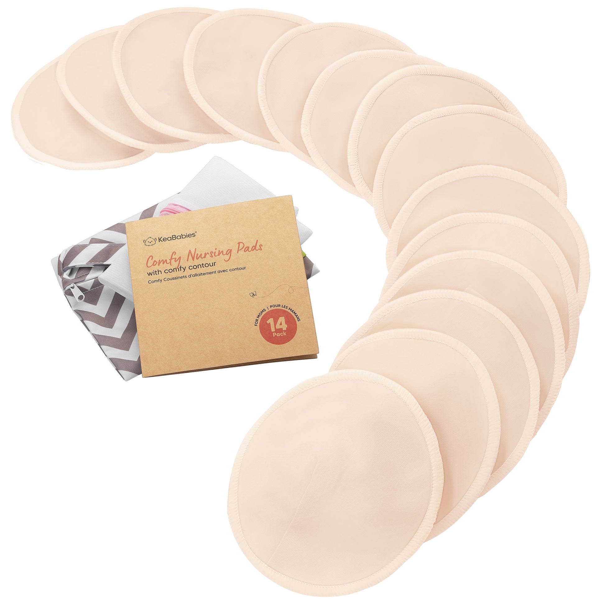 14-Pack Reusable Comfy Nursing Pads Set featuring soft, washable bamboo pads with a sustainable kraft box. 24647981859002