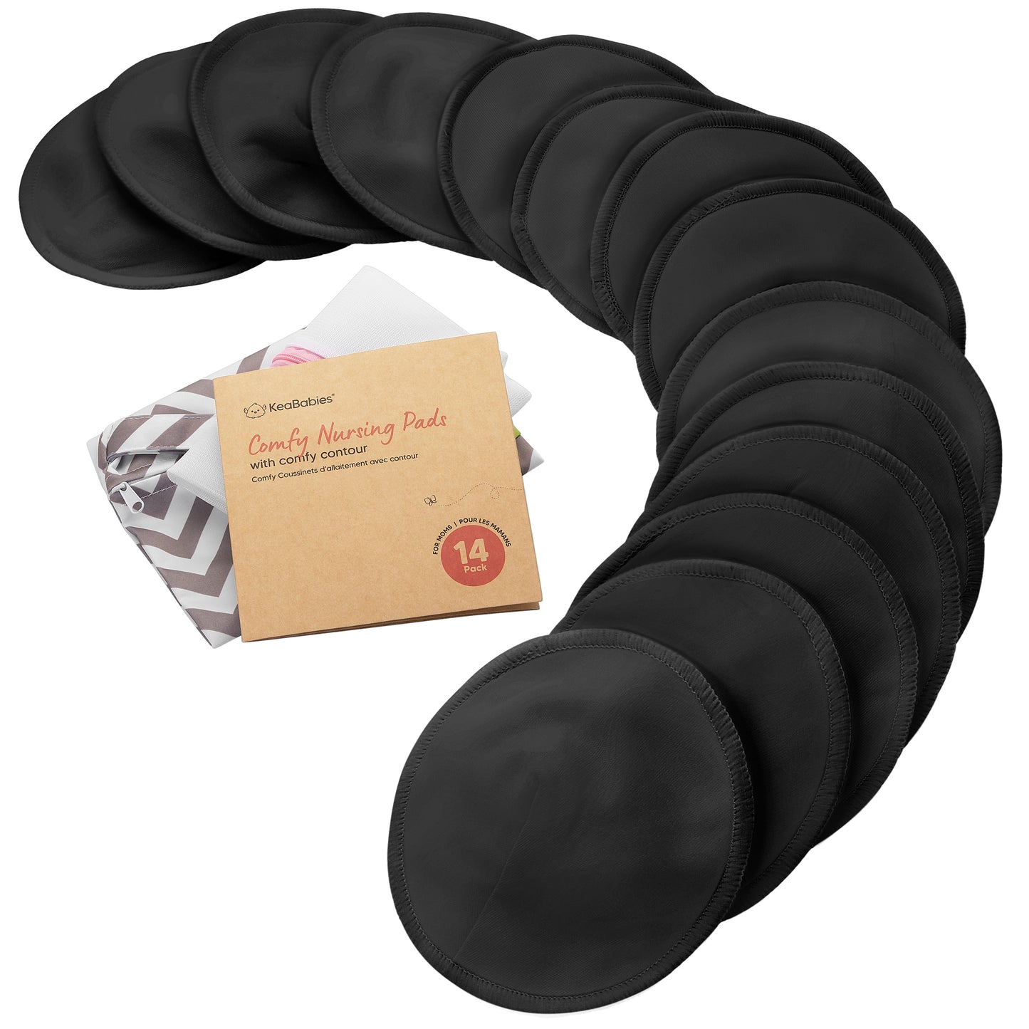 14-Pack Reusable Comfy Nursing Pads Set featuring soft, washable bamboo pads with a sustainable kraft box. 24647986708666