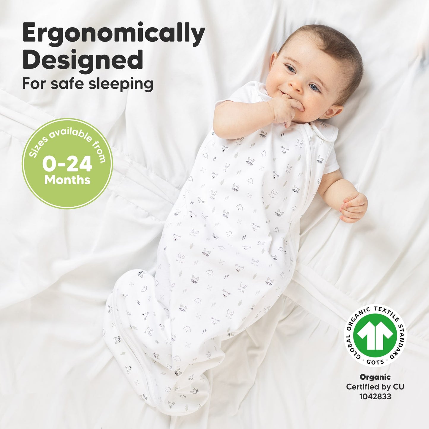 Ergonomically Designed for Safe Sleeping, supports natural sleep posture, suitable for 0–24 months. 24604039282874