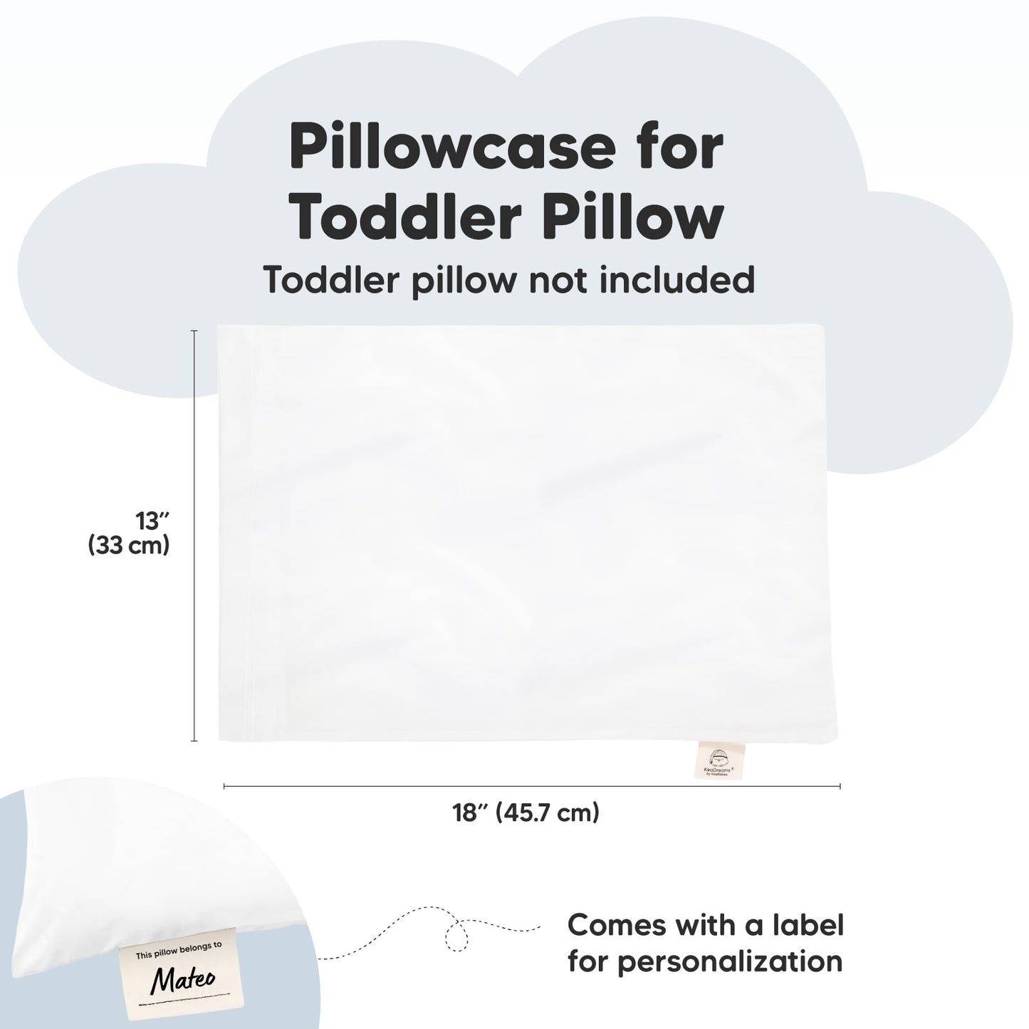 Pillowcase for Toddler Pillow, Toddler pillow not included, 13" (33cm) x 18" (45.7cm)  Comes with a label for personalization.
 25479658471610